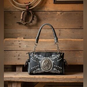Western handbag rhinstone detail blingy Horse Head decal tooled handles
